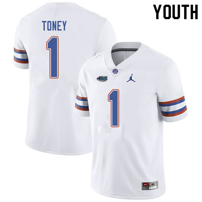 NCAA Florida Gators Kadarius Toney Youth #1 Jordan Brand White Stitched Authentic College Football Jersey UHF6164KI